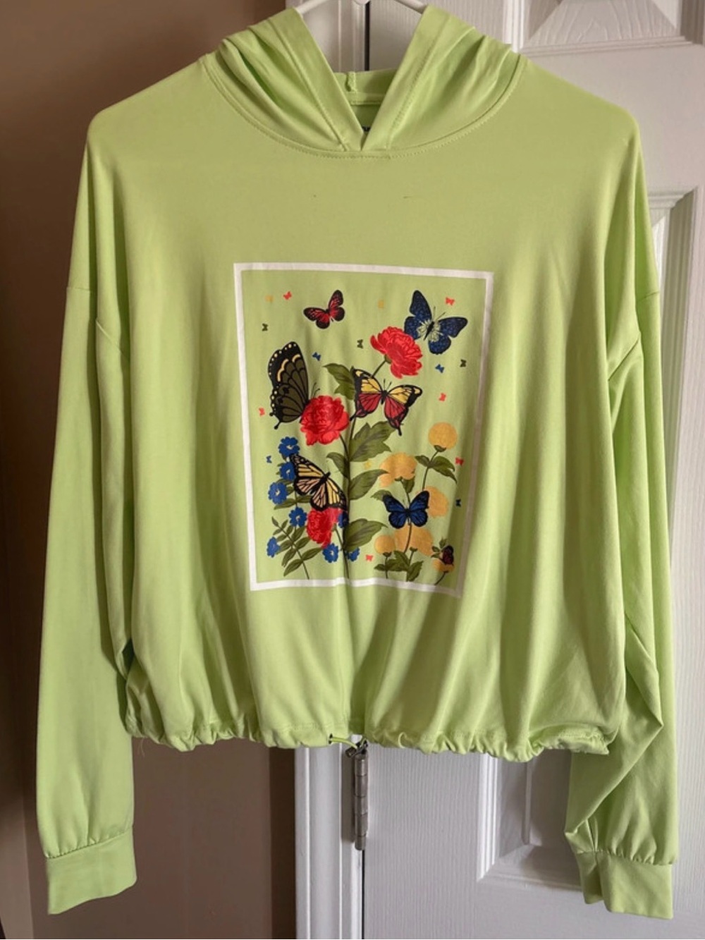 Charlotte Russe Lime Green Butterfly & Floral Hoodie